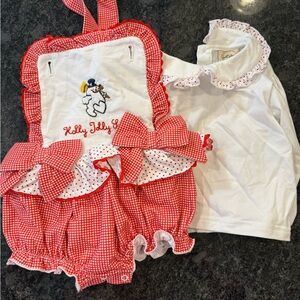Red and White Kids Romper Set